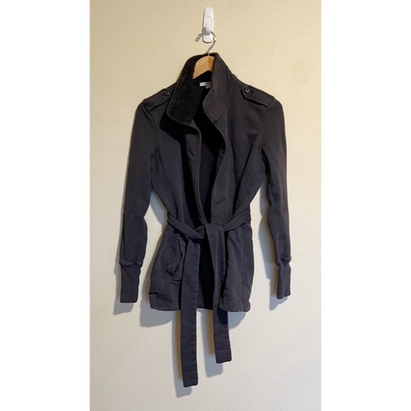 Standard James Perse Charcoal Gray Sherpa Collar Tie Front Cardigan M - Picture 2 of 10